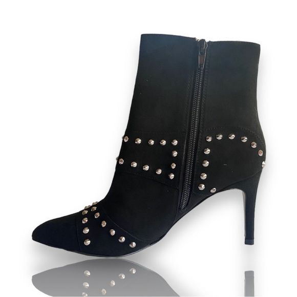 🆕 NIB Boston Design Studio Black with Silver Studs Heeled Ankle Boots - Picture 2 of 5